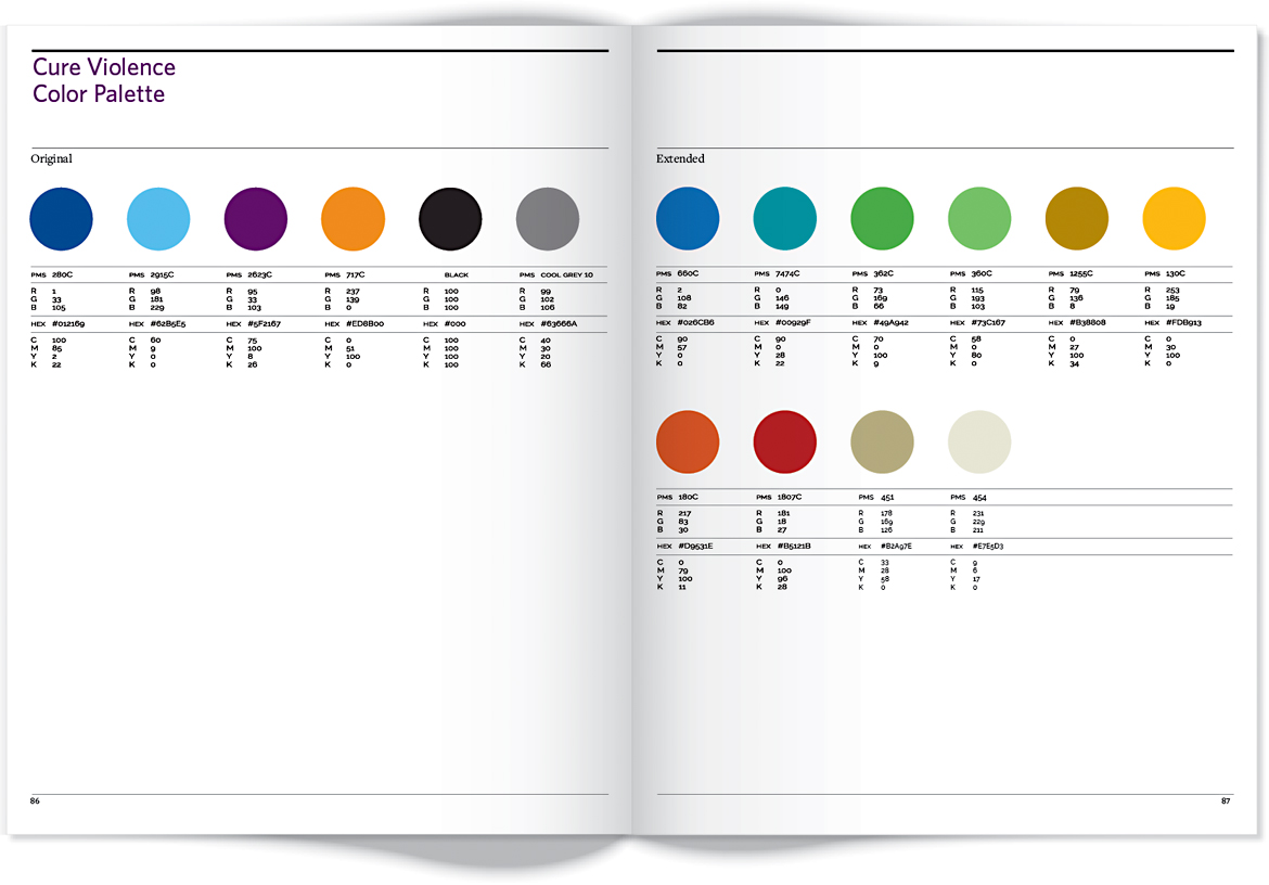 Page of style guide that shows color palette.